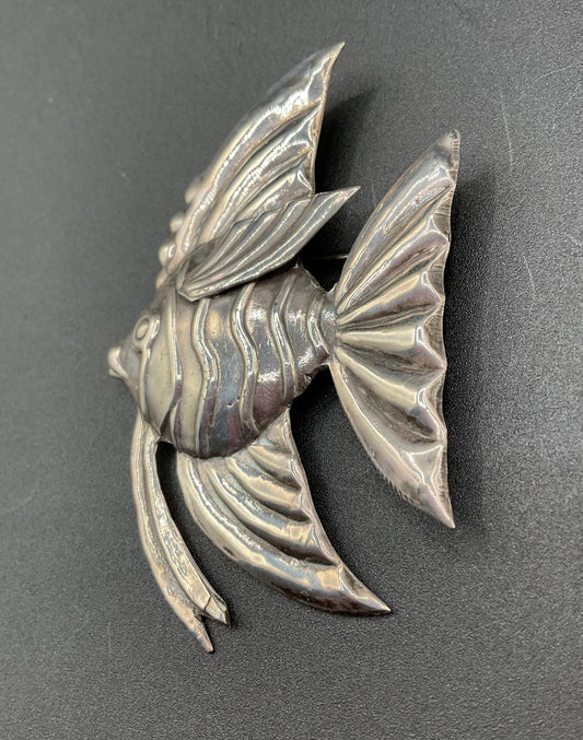 Black Dog VintageArt Deco Mexico Sterling Silver Angel Fish Brooch - Black Dog Vintage