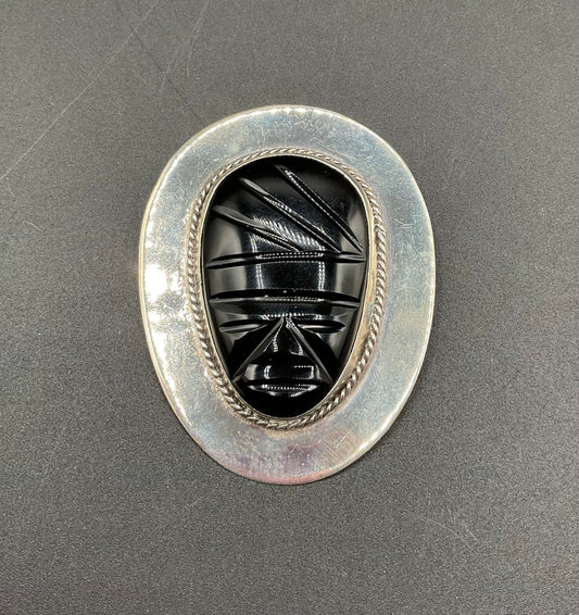 Black Dog VintageArt Deco Vintage Sterling Silver Mexican Mask Brooch - Black Dog Vintage