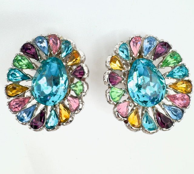 BogoffVintage Bogoff Fruit Salad Pastel Rhinestone Clip Earrings - Black Dog Vintage