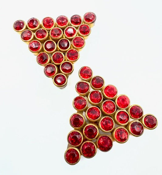 Czech1930's Red Czech Glass Dress Clips - Black Dog Vintage