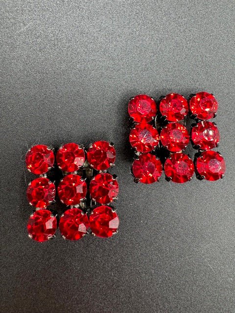 CzechAmazing Czech Glass Vintage Red Rhinestone Clip Earrings - WOW!! - Black Dog Vintage