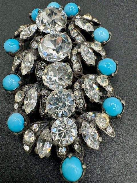 EisenbergUnsigned Eisenberg Original Art Deco Large Dress Clip With Turquoise Cabochons RARE! - Black Dog Vintage