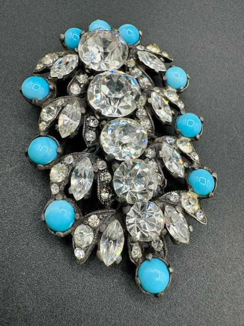 EisenbergUnsigned Eisenberg Original Art Deco Large Dress Clip With Turquoise Cabochons RARE! - Black Dog Vintage