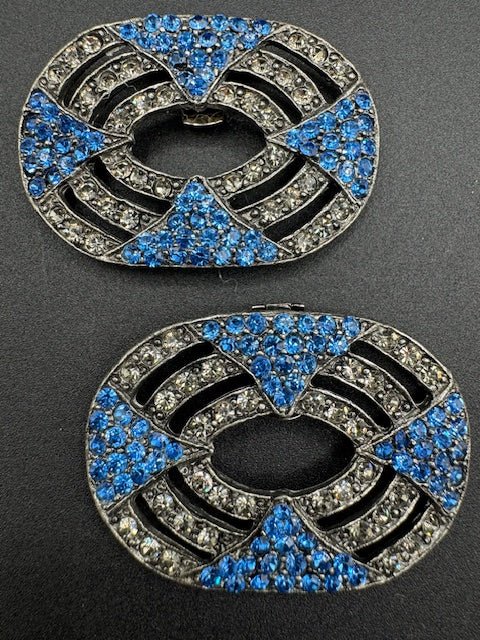 Fancy NancyFancy Nancy Katz Art Deco Style Blue and Clear Rhinestone Shoe Clips - Black Dog Vintage