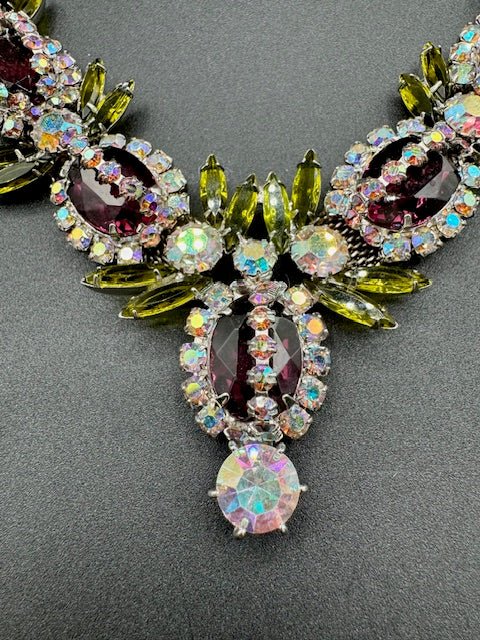 JulianaD&E / Juliana AB and Caged Amethyst Glass Rhinestone "Pineapple" Vintage Necklace and Earring set - Black Dog Vintage