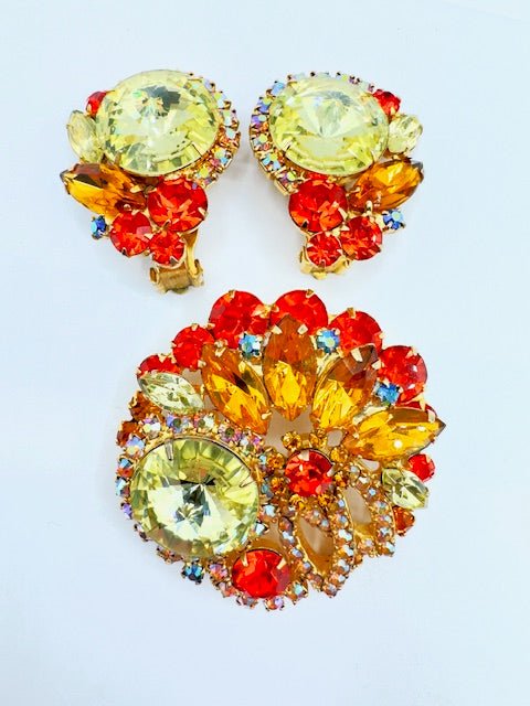 JulianaJuliana Citrine And Orange Rivoli Large Brooch and Earring Set - Black Dog Vintage