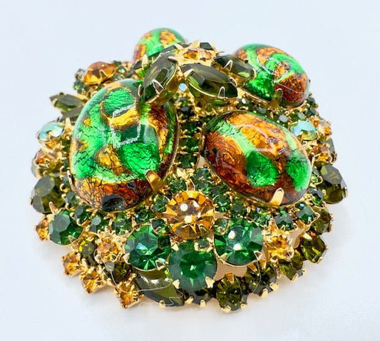 JulianaJuliana HUGE Green And Gold Easter Egg Cabochon Brooch - RARE! - Black Dog Vintage