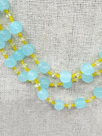 MiriamSigned Miriam Haskell Multi Strand Aqua Blue and Yellow Glass Bead Necklace - Black Dog Vintage