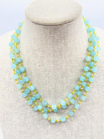 MiriamSigned Miriam Haskell Multi Strand Aqua Blue and Yellow Glass Bead Necklace - Black Dog Vintage