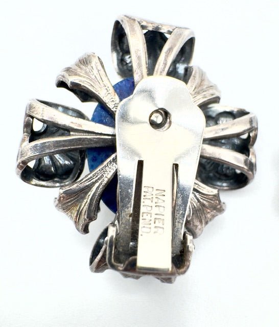 Napier PatRARE Napier Pat Pending Lapis Art Glass Silver Plated Clip Earrings - Black Dog Vintage