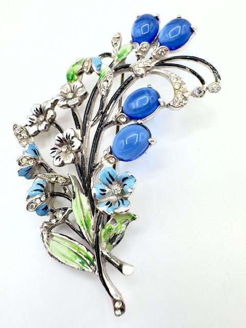 Renaid1930’s - RARE!!! SIGNED!!! RENAID Enamel And Glass Forget Me Not Floral Spray Brooch Pin - Black Dog Vintage