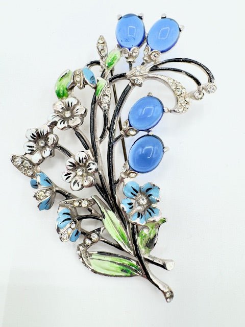 Renaid1930’s - RARE!!! SIGNED!!! RENAID Enamel And Glass Forget Me Not Floral Spray Brooch Pin - Black Dog Vintage