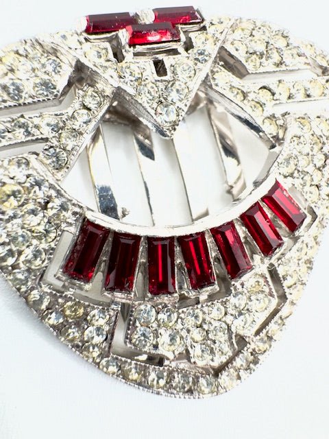 Trifari1930s KTF Trifari Art Deco Ruby Red and Pave Diamanté Dress Clip - Black Dog Vintage