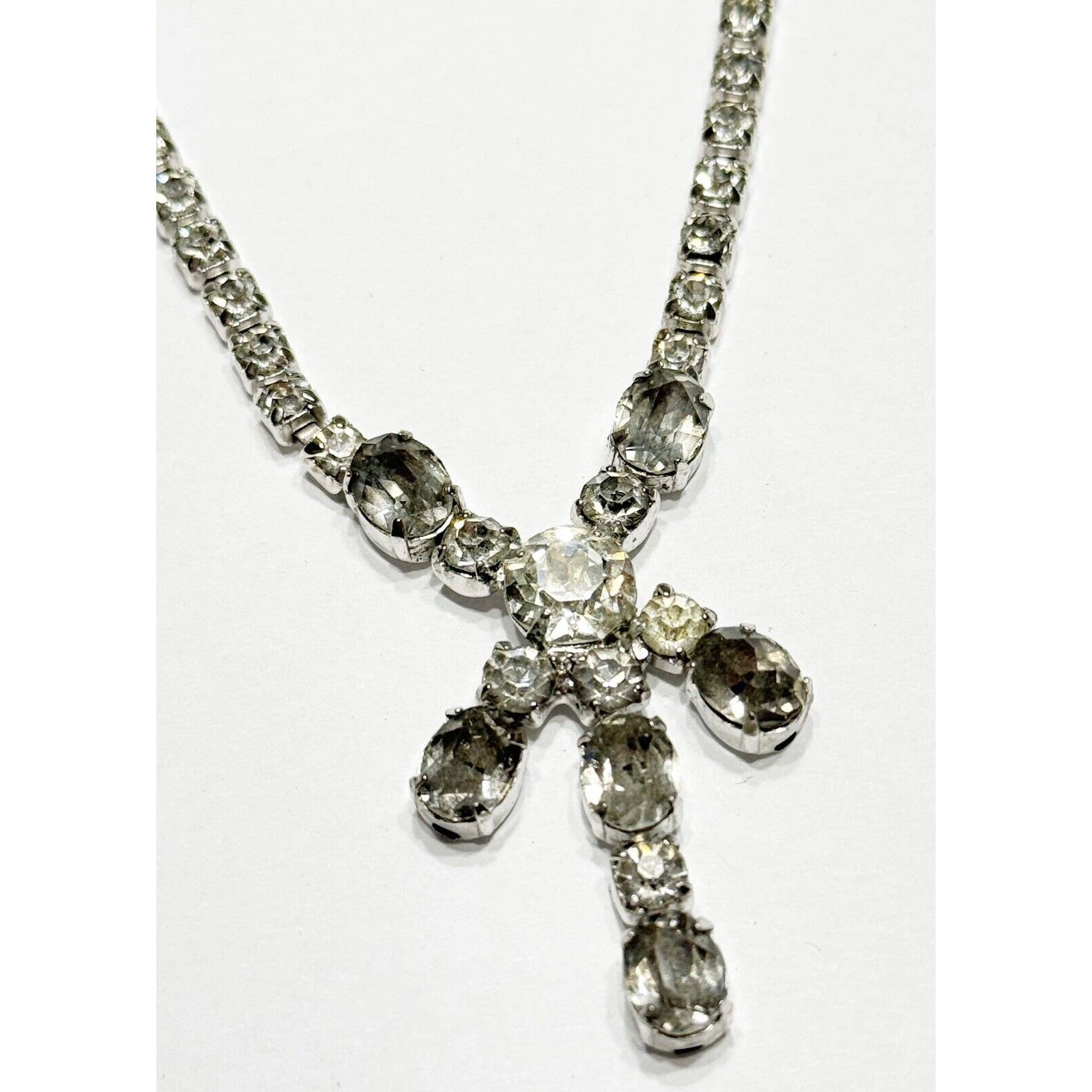 kramersigned kramer vintage necklace clear and black diamond rhinestone deco style 206587