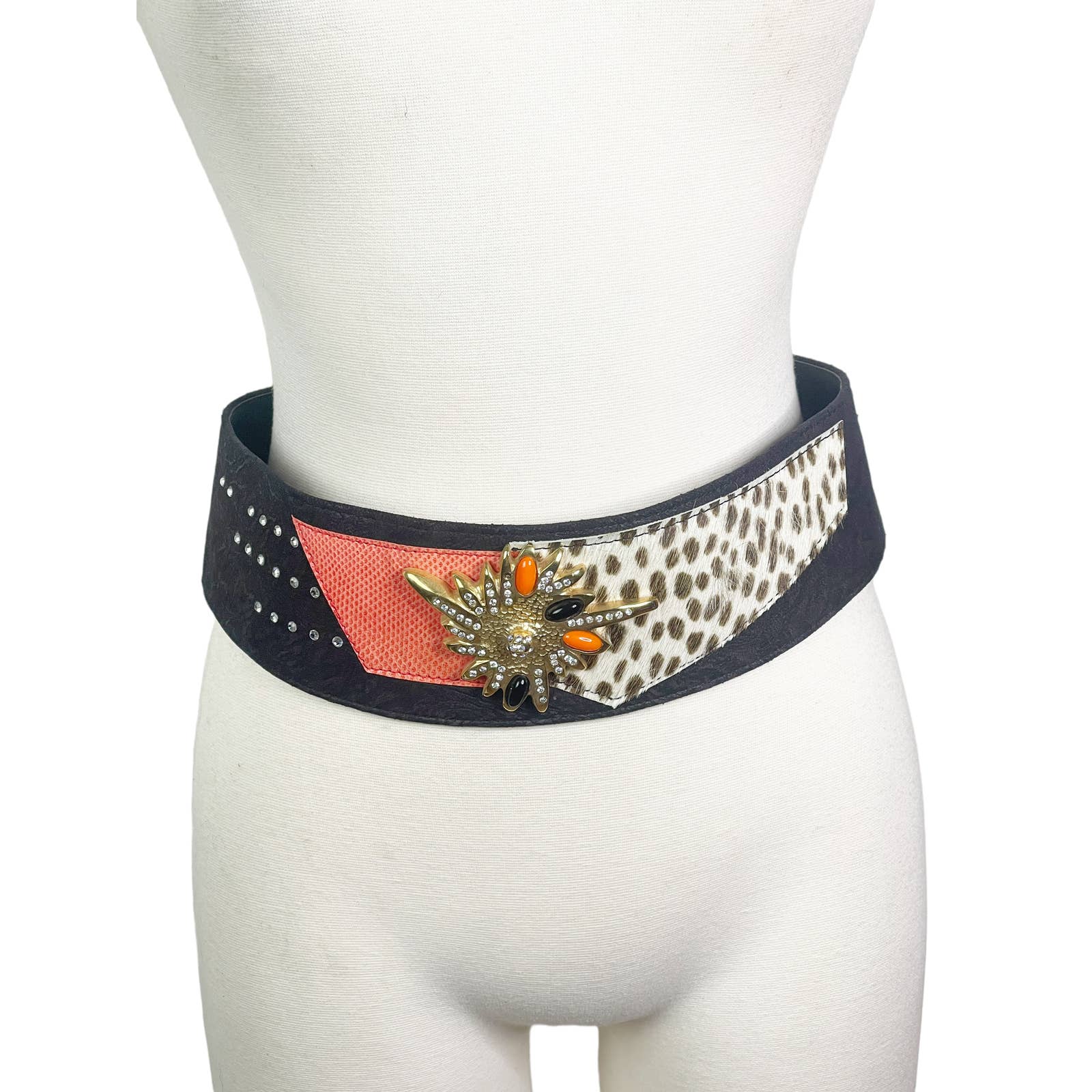 Leo Isba Leo Isba Vintage 1980's Suede Patchwork Jeweled Leopard Waist Cincher  Belt – Black Dog Vintage
